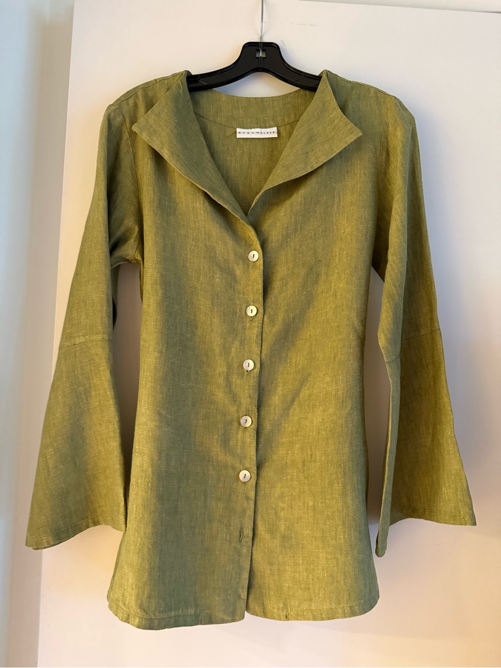 bryn Walker Olive Green Linen Button-Front Top